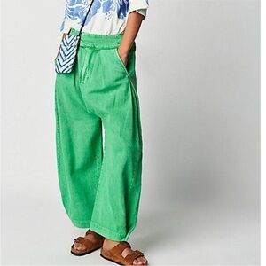 Free People Women's Green Cool Harbor Wide-leg Trousers Barrel Size Large